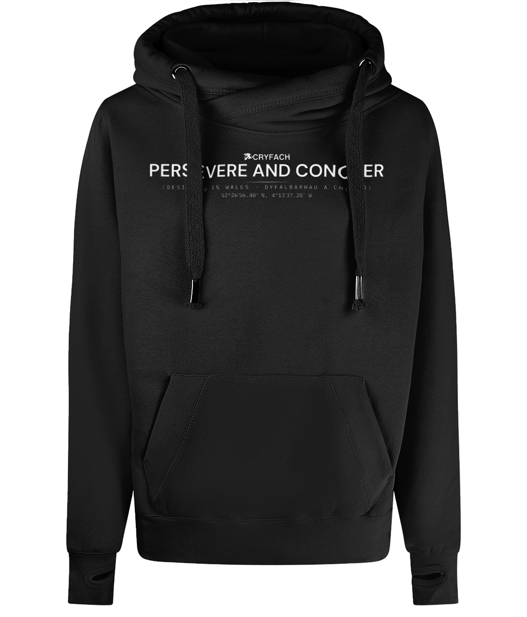 PERSEVERE AND CONQUER CROSS NECK HOODIE