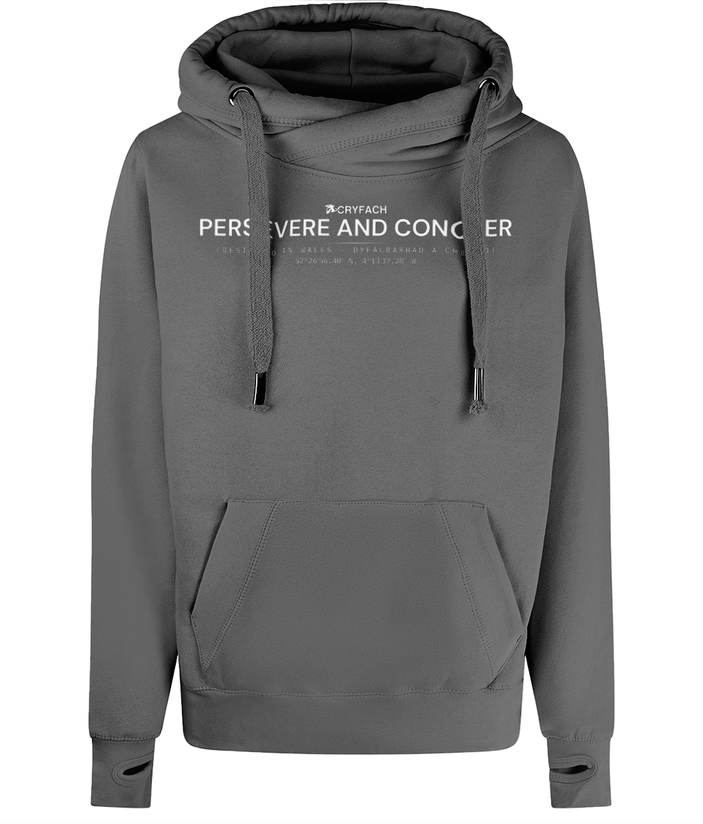 PERSEVERE AND CONQUER CROSS NECK HOODIE