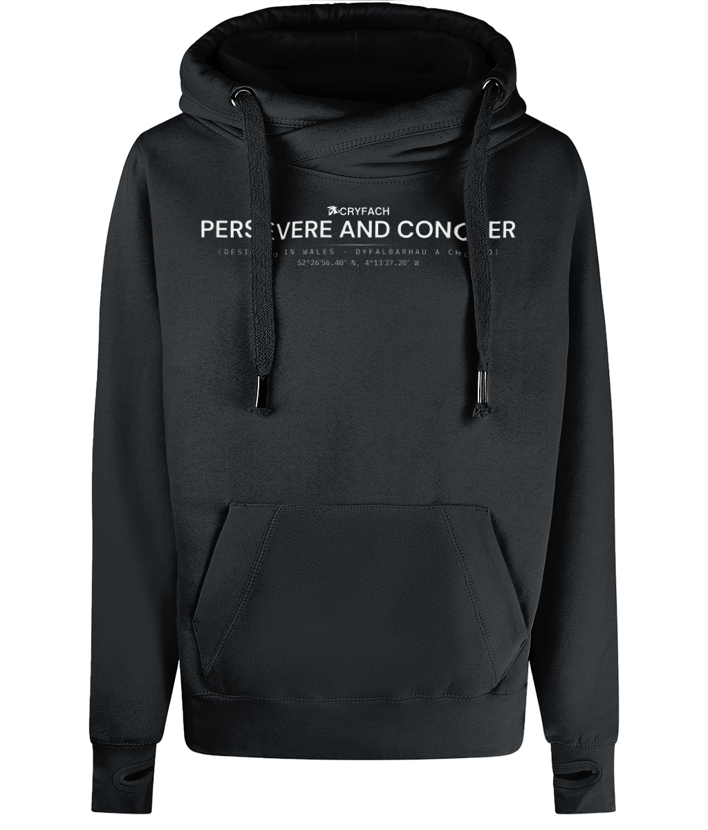 PERSEVERE AND CONQUER CROSS NECK HOODIE